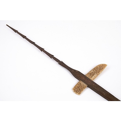 Carved Tribal Spear with Bone Protrusion