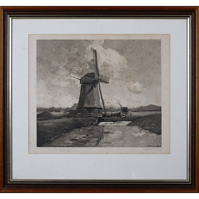 Johannes Graadt van Roggen (1867-1959, Dutch), Windmill, Etching