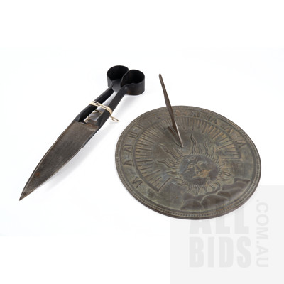 Vintage Brass Sundial and Sheffield Hand Shears (2)