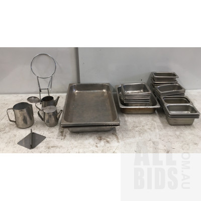 Lot Of Assorted Stainless Gastronorm Trays  And Other Stainless Steel Items