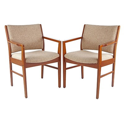 Pair of 1980s T. H. Brown Blackwood Framed Fabric Upholstered Armchairs