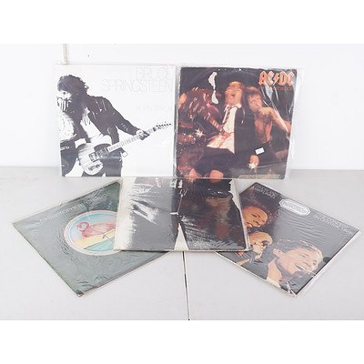 Quantity of Five Vinyl 12 inch LP Records Including AC/DC, Rolling Stones, Bruce Springsteen and More
