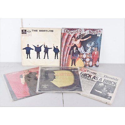 Quantity of Five Vinyl 12 inch LP Records Including The Beatles, Crowded House and More