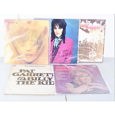 Quantity of Five Vinyl 12 inch LP Records Including Led Zeppelin, The Rolling Stones, Joan Jett and More