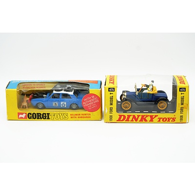 Dinky Toys Ford Model T Set 475 and CorgiToys Hillman Hunter with Kangaroo