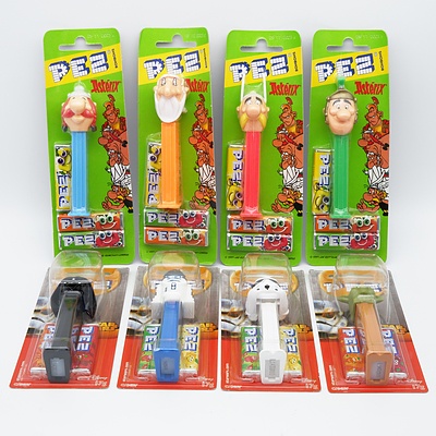 Eight PEZ including StarWars and Asterix