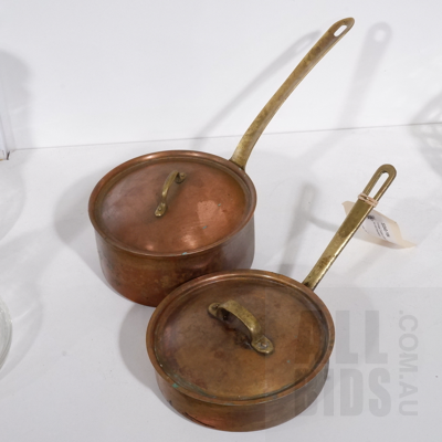 Vintage Copper Lidded Skillet and Saucepan