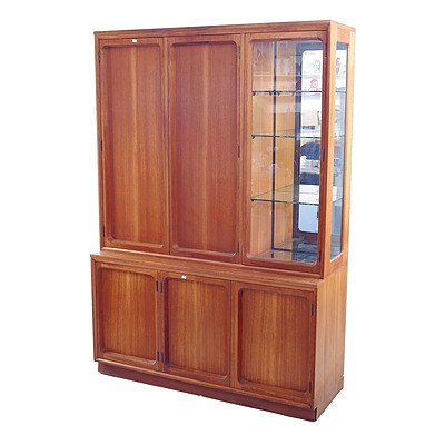 Retro Teak Bar Cabinet with Glass Display Section Circa 1970s