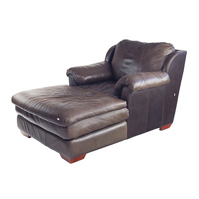 Large Contemporary Chaise in Brown Leather