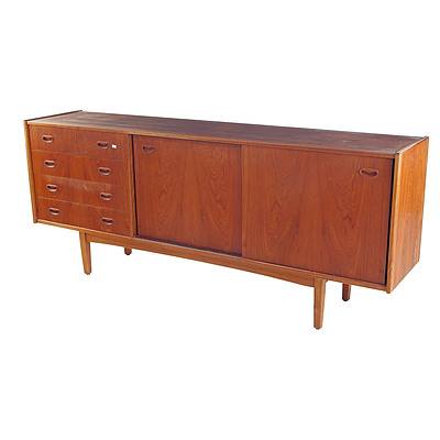 Retro 1960s Teak Sideboard with Two Sliding Doors and Four Drawers