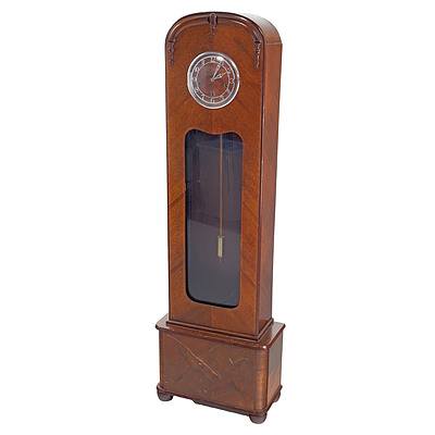 Art Deco Short Case Grandfather Clock in Walnut Veneer Cabinet
