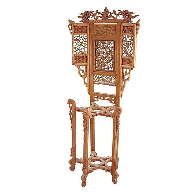 Chinese Elm Washstand Finely Carved and Pierced  with Dragons, Birds and Courtesans