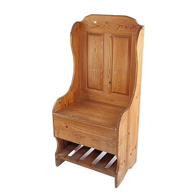 Vintage Baltic Pine Hallseat with Lift-up Storage Compartment
