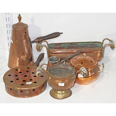 Various Vintage Copper Wares, Including Coffee Pot and Warming Pan