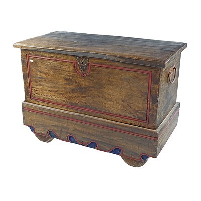 Eastern Storage Chest with Iron Handles and Wooden Wheels