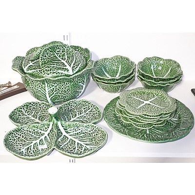Collection of Portuguese Cabbage Leaf Table and Serving Wares