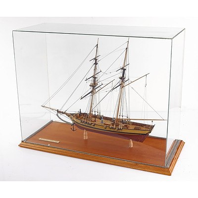 Hand Crafted 1:75 Scale Model of 'Dapper Tom', Baltimore Clipper Schooner Circa 1815, Model Constructed 1988, In Glass Display case