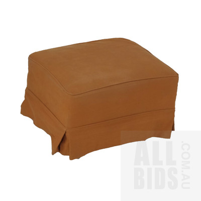 Retro Footstool with Cigar Legs and Orange Fabric Upholstery