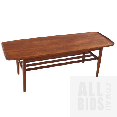 Retro Teak Coffee Table with Cigar Legs and Magazine Shelf