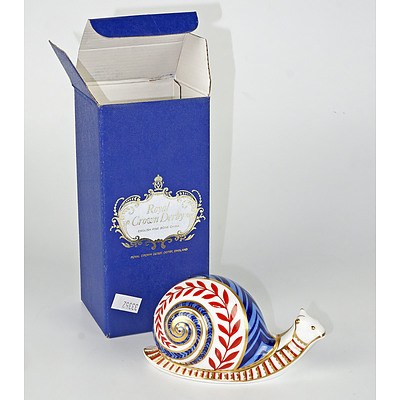 Royal Crown Derby Snail Paperweight, Boxed