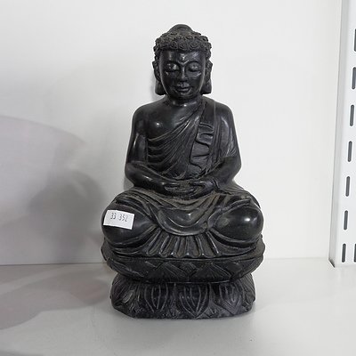 Carved Stone Buddha on Double Lotus Base
