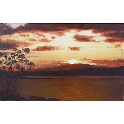 Sunset Blowering Dam 1984, Acrylic on Canvas on Board, Signed Lower Right