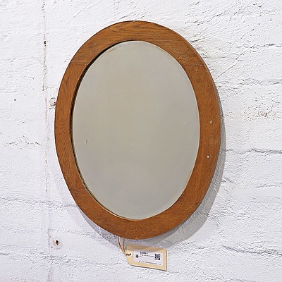 Vintage Oval Oak Framed Mirror
