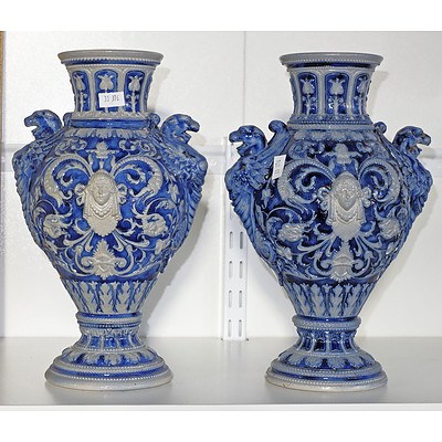 Pair of German Salt Glazed Stoneware Mantle Vases