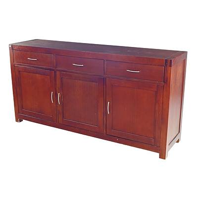 Contemporary Polished Timber Three Door Three drawer Sideboard