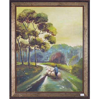L. Mason, Landscape with Shepherd 1955, Oil on Canvas