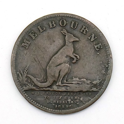 1851 Melbourne W J Taylor Token