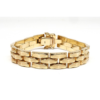 German 14ct Yellow Gold Gate Link Braclet with Satin Finish, 26g
