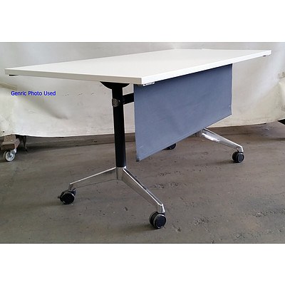 White Folding Table On Wheels - Lot Of Two
