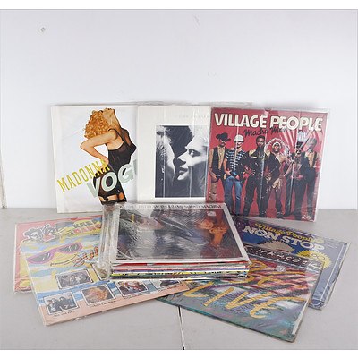 Quantity of Approximately 20 x Vinyl 12 Inch Records Including Madonna, John Farnham, The Village People and More