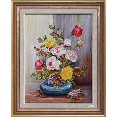 F. M. Johnson, Still Life of Roses, 1949, Oil on Canvasboard