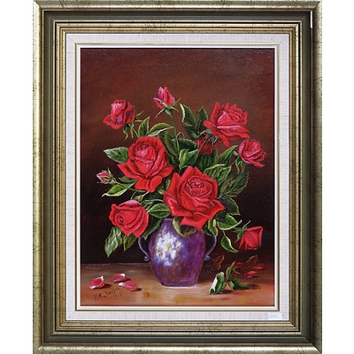 F. M. Johnson, Still Life of Roses, Oil on Canvasboard, 40 x 30 cm