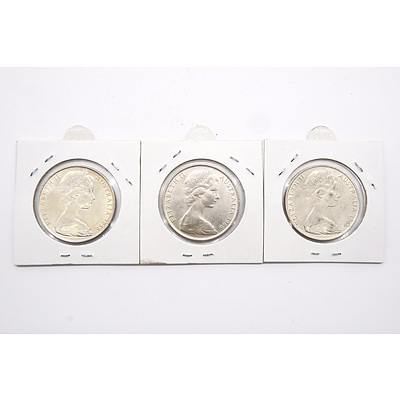 Three Australian 1966 Silver Fifty Cent Coins