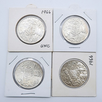 Four Australian 1966 Silver Fifty Cent Coins
