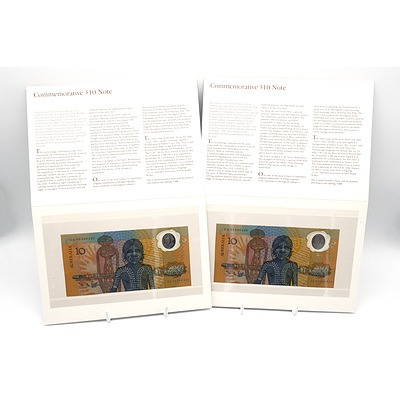 Two Consecutively Numbered 1988 Australian Bicentennial Commemorative $10 Note, AA03089429 and AA03089430