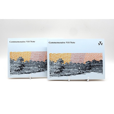 Two Consecutively Numbered 1988 Australian Bicentennial Commemorative $10 Note, AA03089429 and AA03089430