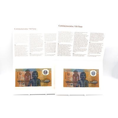 Two 1988 Australian Bicentennial Commemorative $10 Note, AA16069218 and AA03089417