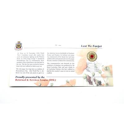 2012 Red Poppy Unciruclated $2 Australian Coin on Card 