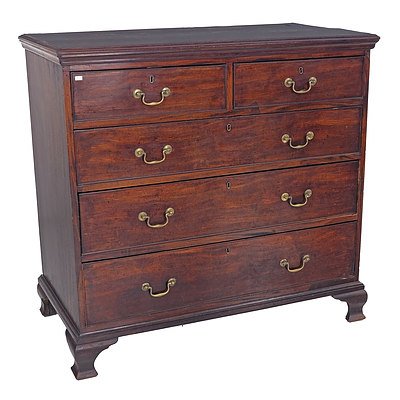 George III Mahogany Chest of Drawers on Ogee Bracket Feet, Early 19th Century