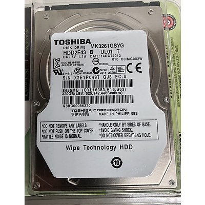 Toshiba (MK3261GSYG) 320GB 2.5-Inch SATA Hard Drives - Lot of Six