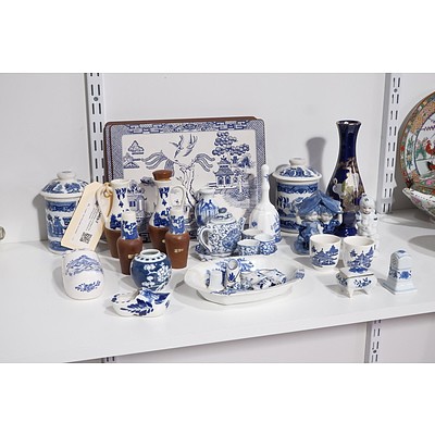 Large Group of Willow Pattern Figurines, Ornaments and Placemats