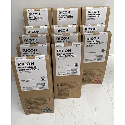 Ricoh Assorted MP C7501S Toner Cartridges - Lot of 12