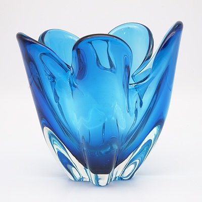 Mid Century Blue Murano Glass Vase