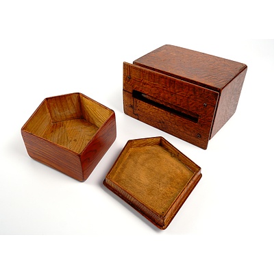 Antique oak Cigar Dispensing Box and Unusually Shaped Lidded Trinket Box (2)