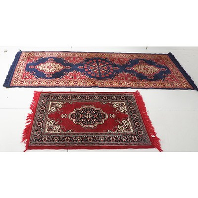 Two Jacquard Loom Woven Persian Style Wool Rugs
