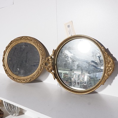 Two Vintage Giltwood and Gesso Framed Mirrors - One Circular, One Oval (2)